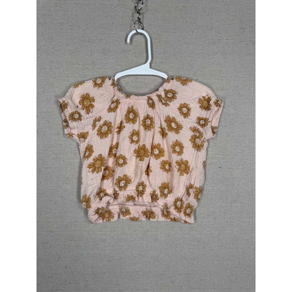 Wonderluxe Toddler Girls Pink Sunflower Cotton Gauze Blouse Top 3T